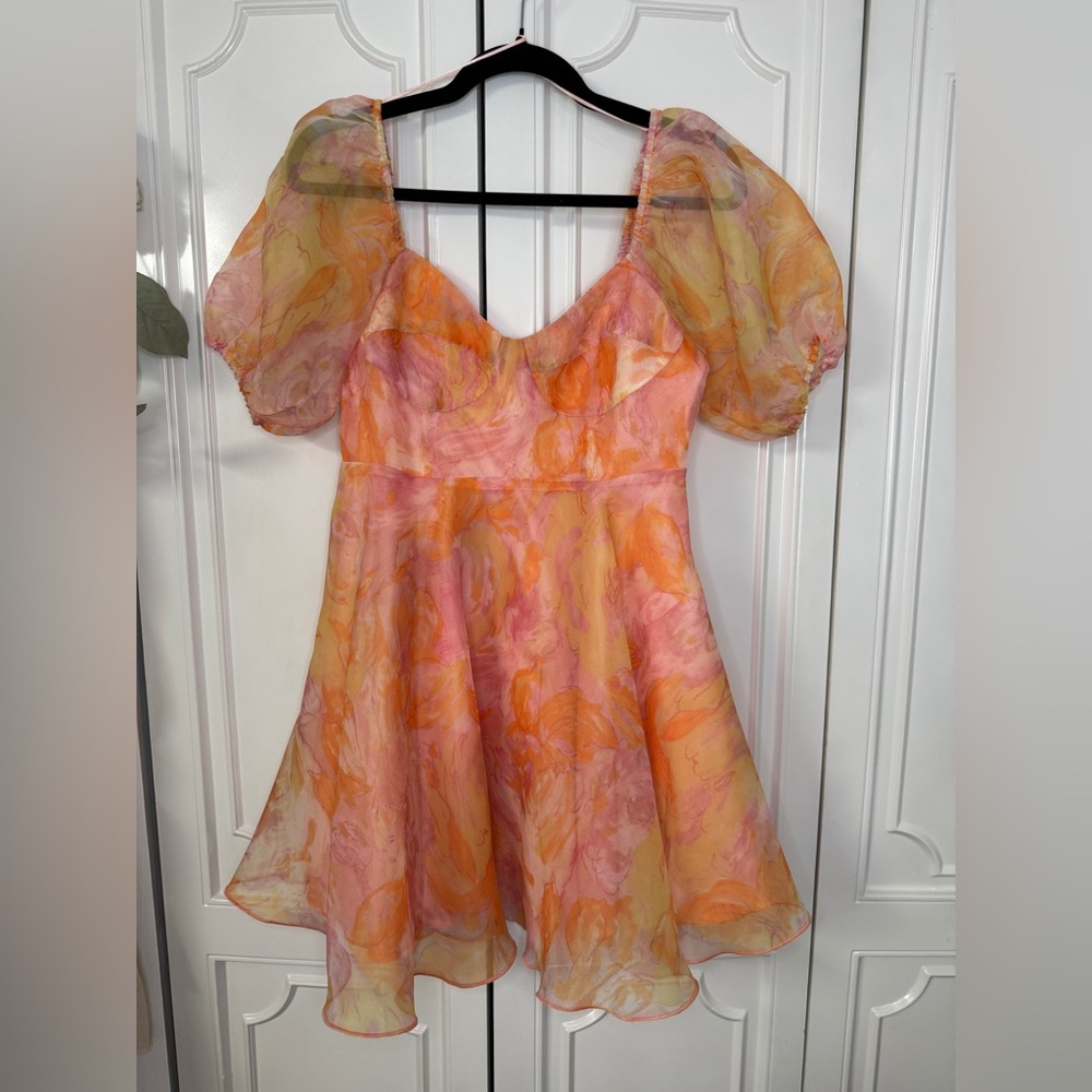 Lush Watercolor Tie-Dye Mini Dress - Pink & Orange